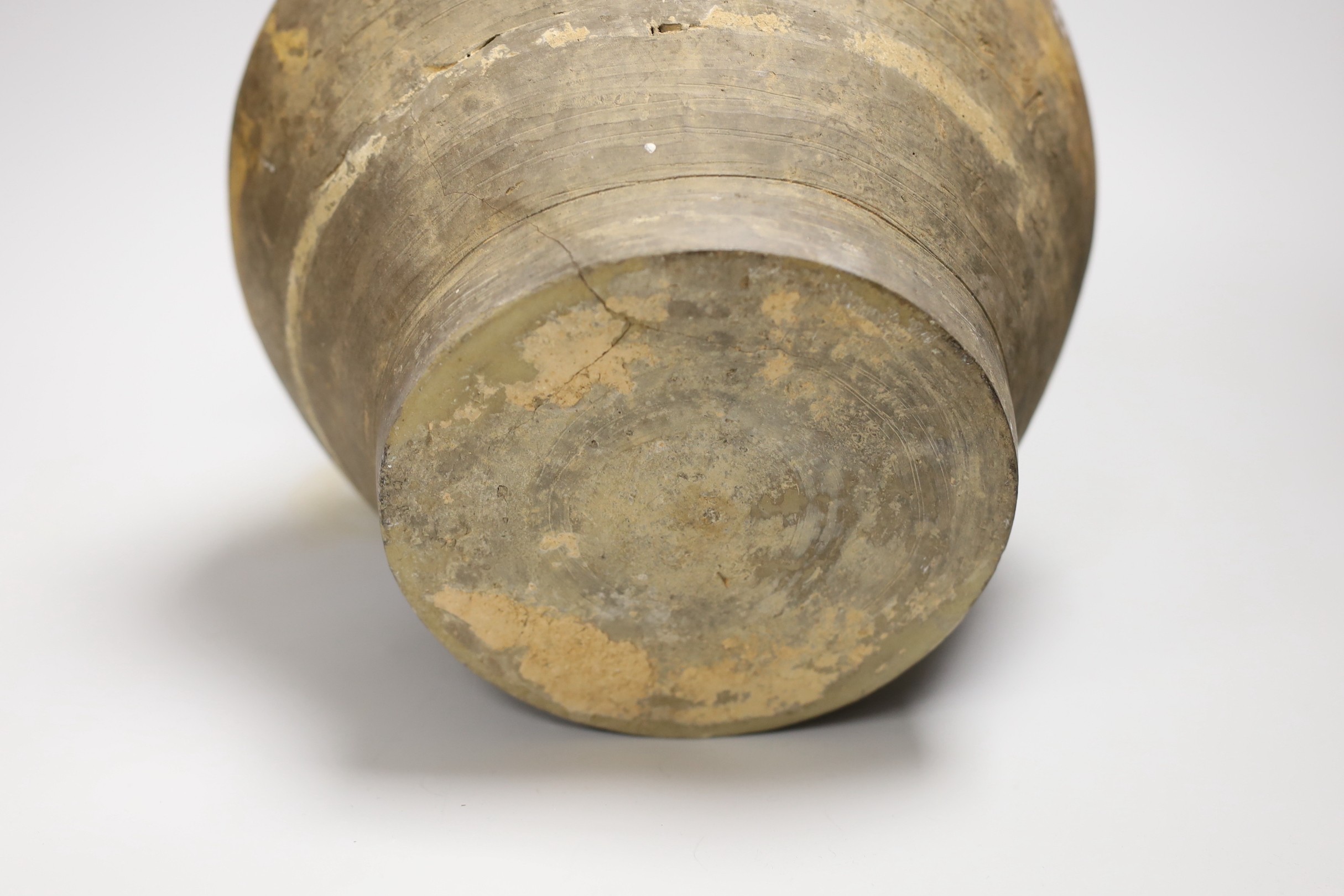 A Chinese pigment painted pottery jar, probably Han dynasty, 32cm